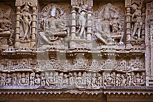 Carved inner walls of Rani ki vav,an intricately constructed stepwell on the banks of Saraswati River. Patan, Gujarat, India