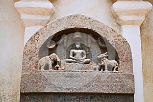 Carved inscriptions in Kannada on the stone pillar at the entrance of Shasana or Sasana Basadi Chandragiri hill, Sravanabelgola, K