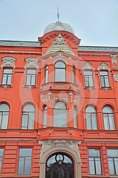 Carved ornament of house of Stenbok-Fermor on Vasilyevsky Island in Saint Petersburg, Russia photo