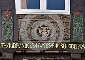 Carved ornament at an old half timbered house