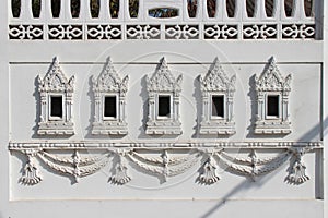 Carved patterns decorate the wall of a building (Thailand) photo