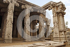 Carved pillars of the Kalyana Mandapa, Divine Marriage Hall, Achyuta Raya temple, Hampi, Karnataka, India. Sacred Center. General