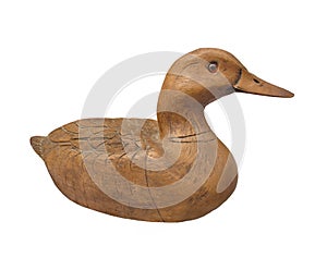 Carved plain wooden duck isolated.