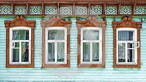 Carved platbands in a Russian wooden house