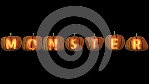 Carved Pumpkin Letters with candle the monster