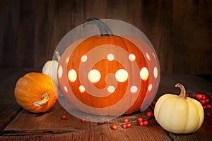 Carved pumpkin still life