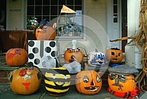 Carved Pumpkins on Porch, Basking Ridge, New Jersey