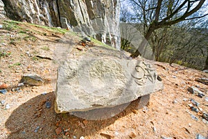 Carved rock of Pajstun castle portal on Zahorie region near Stupava town