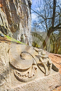 Carved rock of Pajstun castle portal on Zahorie region near Stupava town