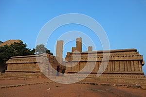 Carved rock structure at Krishna`s Butterball at Mahabalipuram in Tamil Nadu, India