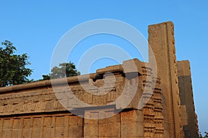 Carved rock structure at Krishna`s Butterball at Mahabalipuram in Tamil Nadu, India