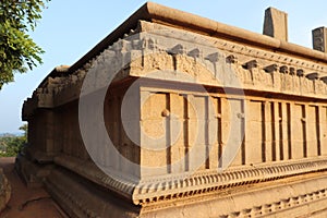 Carved rock structure at Krishna`s Butterball at Mahabalipuram in Tamil Nadu, India