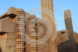 Carved rock structure at Krishna`s Butterball at Mahabalipuram in Tamil Nadu, India