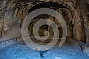 Carved room at Vardzia caves in Georgia