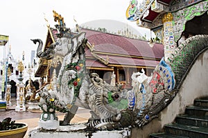 Carved sculpture art animal of himmapan and creatures mythical legend for thai people travelers travel visit respect praying holy