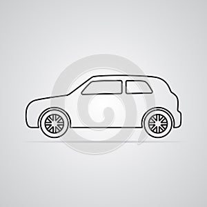 Carved silhouette flat icon, simple vector design. Car in profile