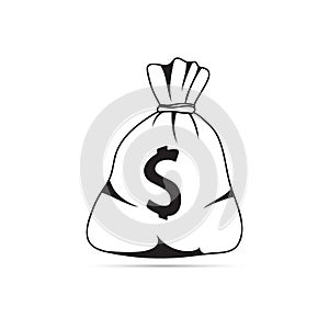 Carved silhouette flat icon, simple vector design. Money bag with US dollar sign.