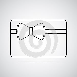 Carved silhouette flat icon, simple vector design. Rectangle card with bow