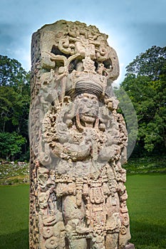 Carved Stella in Mayan Ruins - Copan Archaeological Site, Honduras