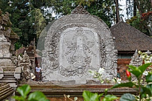 Carved stone at Balinese Hindu Temple Pura Tirta Empul, Tampaksiring, Bali, Indonesia.