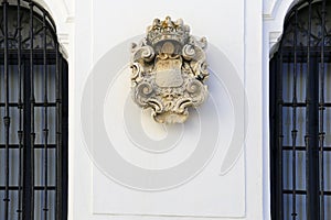 Carved stone coat of arms in Sanlucar de Barrameda city, Andalusia