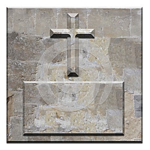 Carved stone cross on square bevelled panel