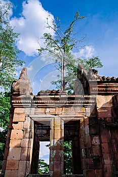 Carved stone lintel of Prasat Muang Tam castle in Buriram, Thailand