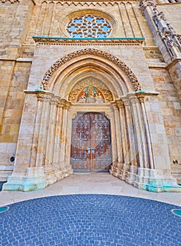 The carved stone Matthias Church gate, Budapest, Hungary