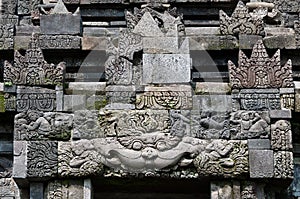 Carved stone at old Buddhist temple, Indonesia