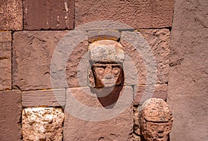 Carved Stone Tenon Heads of Kalasasaya Temple of Tiwanaku Tiahuanaco culture - La Paz Bolivia