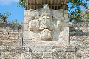 Carved stones at the Mayan ruins in Copan Ruinas, Honduras photo