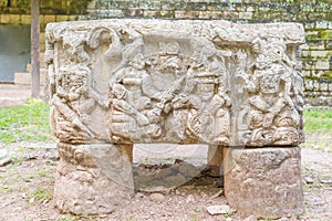 Carved stones at the Mayan ruins in Copan Ruinas, Honduras photo