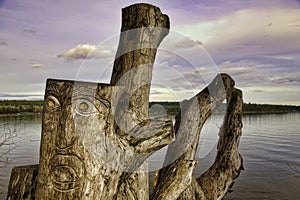 Carved tree trunk in Transfer Beach, taken in Ladysmith, BC, Can