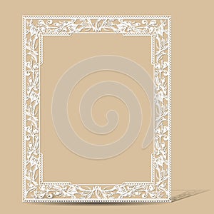 Carved vintage frame made of paper photo with shadow