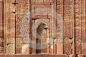 Carved walls of Qutub Minar complex, Delhi, India