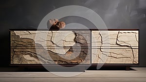 Carved Wood Sideboard With Crystalline And Geological Forms photo