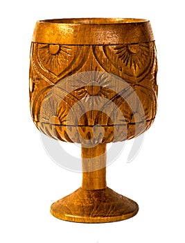 Carved wooden cup isolat on white background