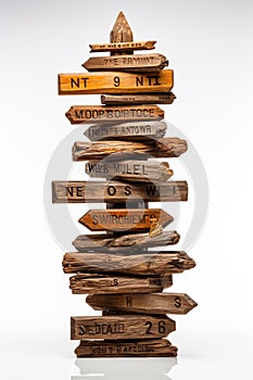 Carved Wooden Directional Signs on Guidepost