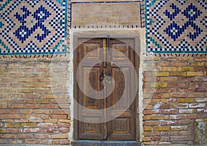Carved wooden door, Samarqand, Uzbekistan
