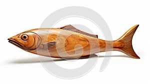 Carved Wooden Fish Sculpture On White Background