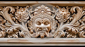 Carved wooden panel with a mythological figure photo
