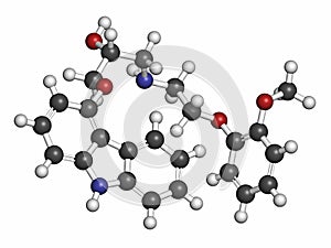 Carvedilol congestive heart failure drug molecule. Atoms are represented as spheres with conventional color coding: hydrogen ( photo