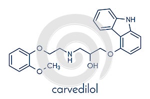 Carvedilol congestive heart failure drug molecule. Skeletal formula. photo