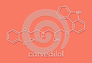 Carvedilol congestive heart failure drug molecule. Skeletal formula. photo