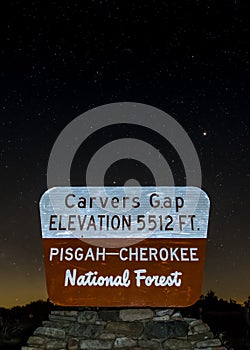 Carvers Gap Sign on Starry Night