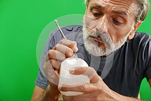 Carving alabaster stone