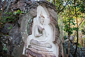 Carving art on rock in Huai Pha Kiang temple