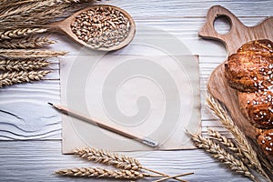 Carving board wheat rye ears bread stick wooden spoon corn vinta