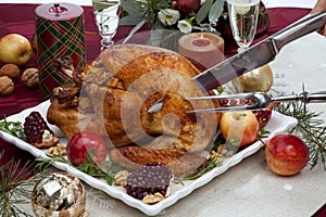 Carving Christmas Pomegranate Glazed Roasted Turkey