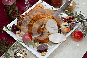 Carving Christmas Pomegranate Glazed Roasted Turkey